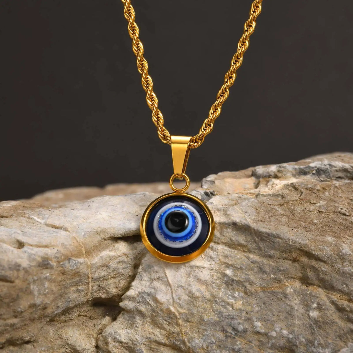 Casual Evil Blue Eye Necklaces for Men Boys,Stainless Steel Round Pendant ,Ethnic Turkish Amulet Gifts Jewelry