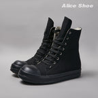 PENDRA Obsidian Lace Black Leather High-Top Zip Lace-Up Ankle Boots