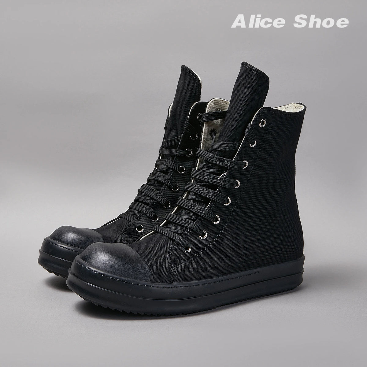 PENDRA Obsidian Lace Black Leather High-Top Zip Lace-Up Ankle Boots