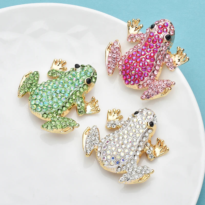Wuli&baby Lovely Sparkling Frog Brooches 3-color Rhinestone Animal Brooch For Women's Clothes Backpack Pins Gifts