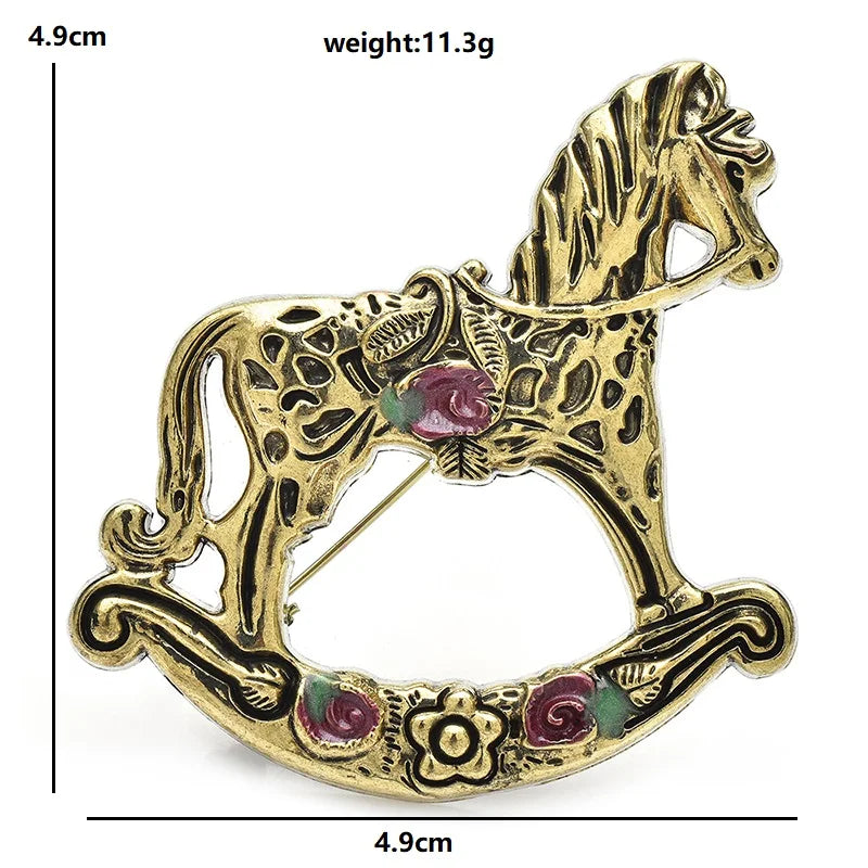 Wuli&baby Vintage Rocking Horse Brooches For Women Unisex Lovely Toy-design Horse Party Casual Brooch Pins Gifts