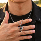Black Triangle Stone Pendant Necklace for Men,Stainless Steel Hollow Geometric Pendant Necklace,Gothic Punk Hip Hop Jewelry Gift