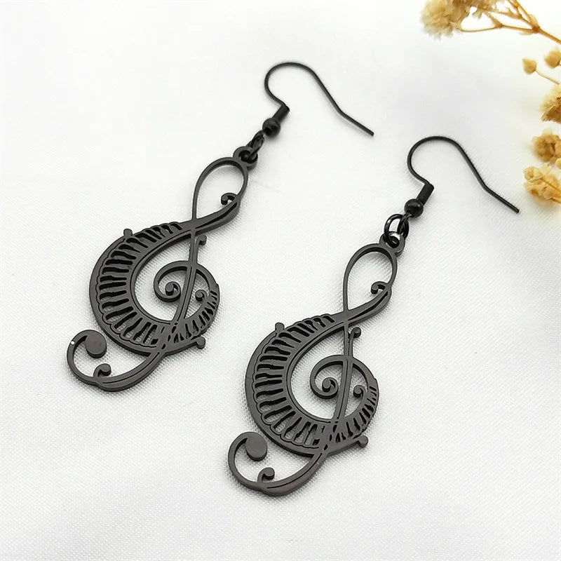 Music Note Treble Clef Earring Drops For Women Stainless Steel Gold Color Hollow Earrings Music Symbol Party Gift Jewelry E8598