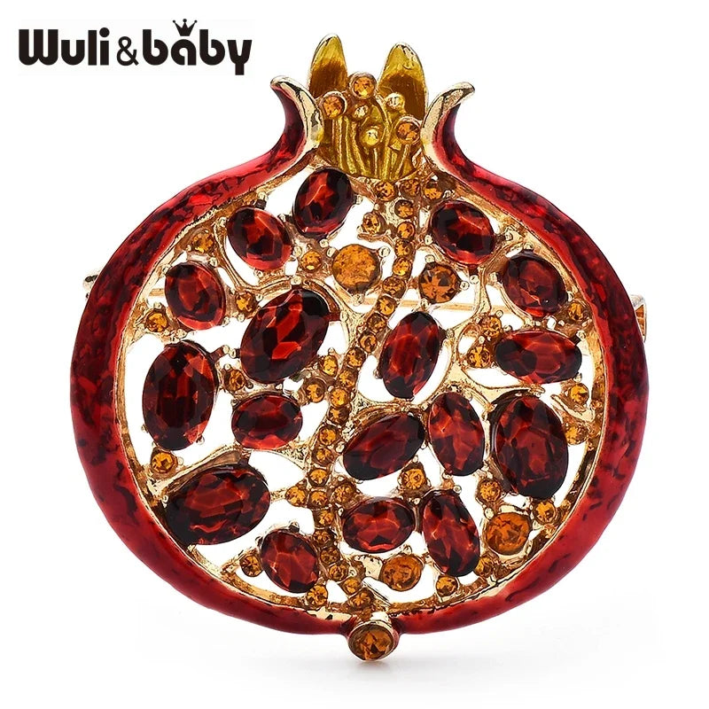 PENDRA Garnet 3-Color Enamel Rhinestone Pomegranate Brooch