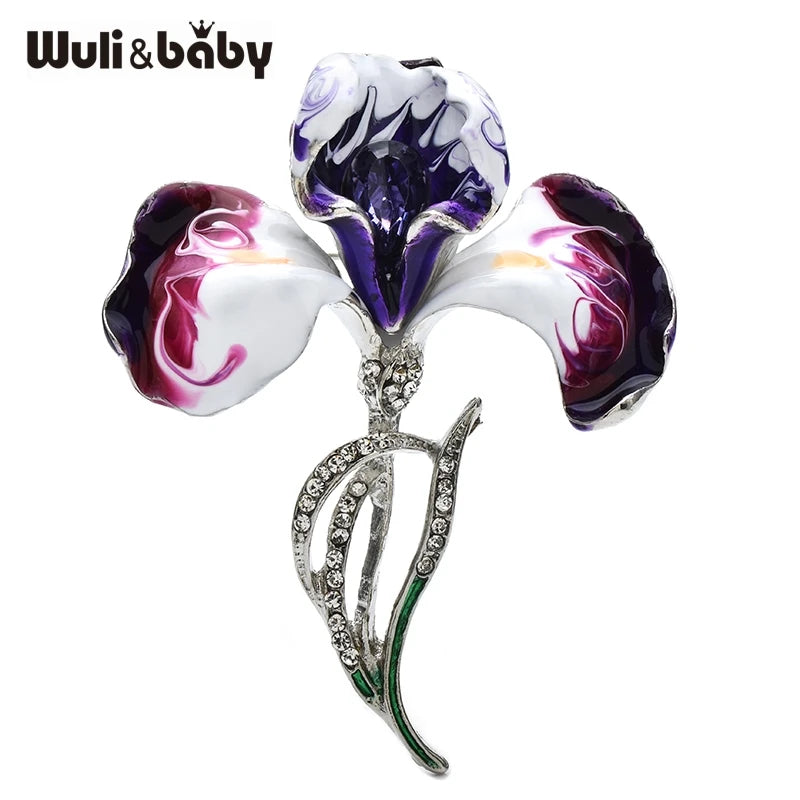 PENDRA Orchidia Enamel Rhinestone Orchid Brooch