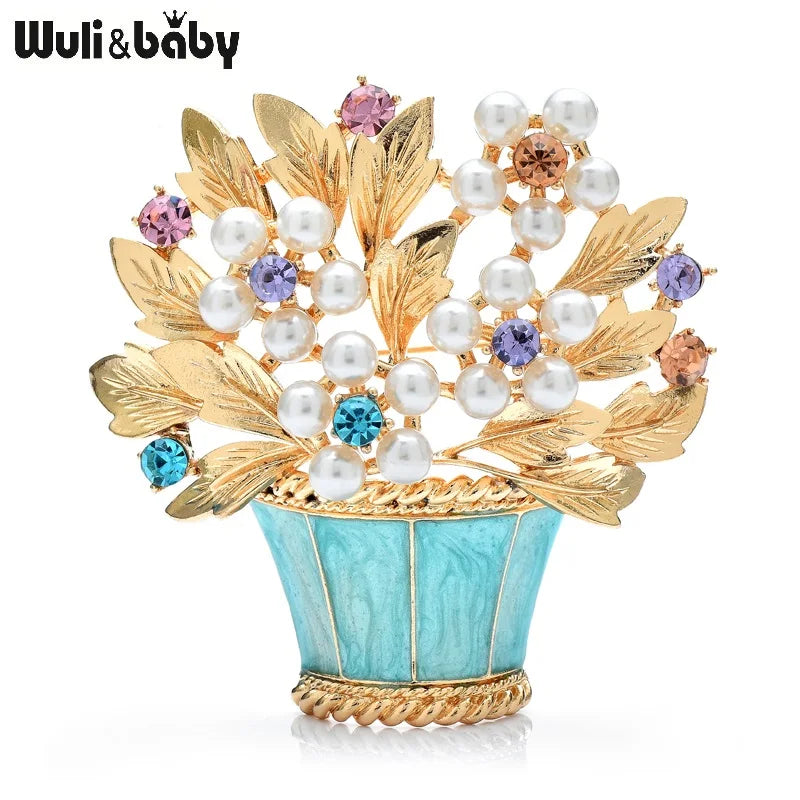 PENDRA Fleuris Luxury Pearl Flower Pot Brooch
