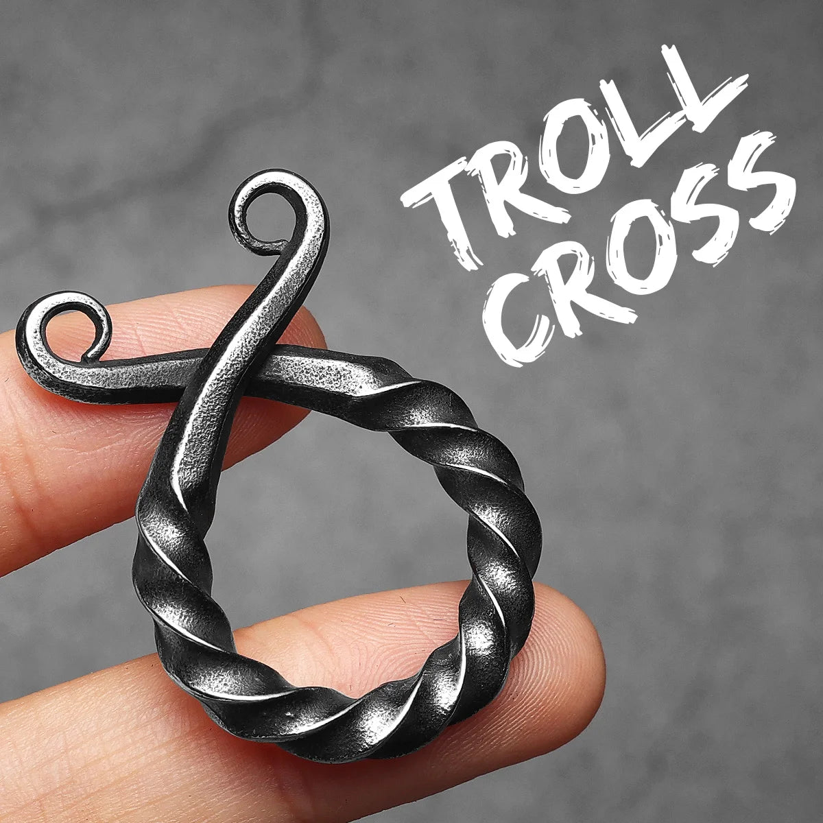 PENDRA Troll Cross Ancient Steel Necklace