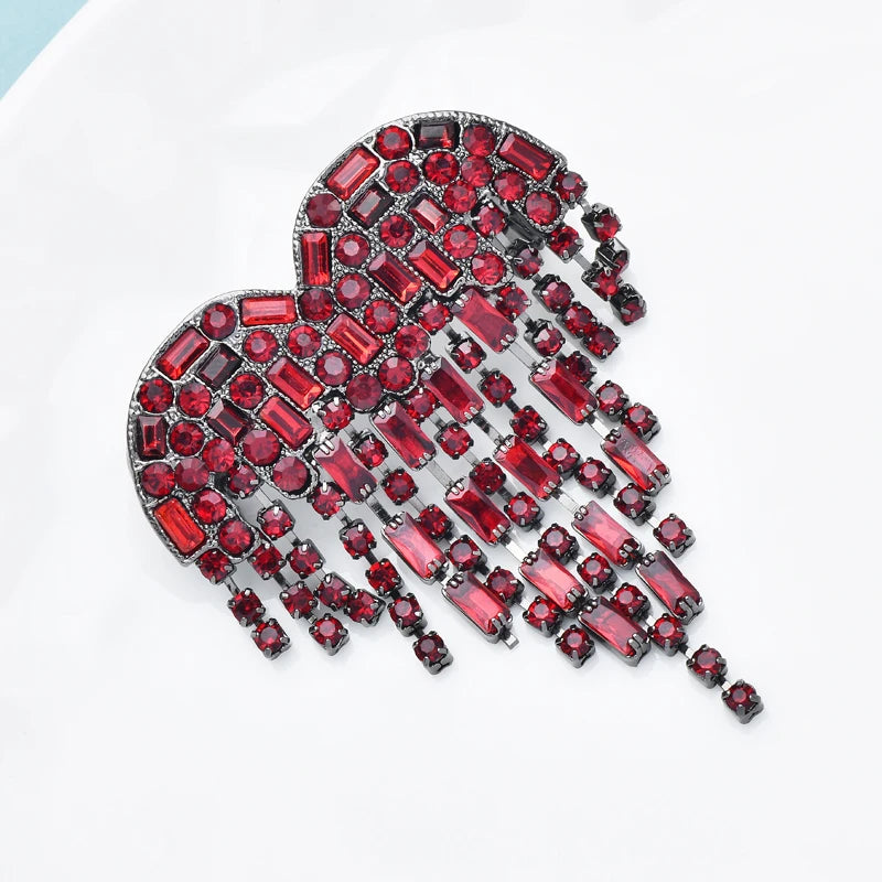 PENDRA Red Tassel Heart Brooch