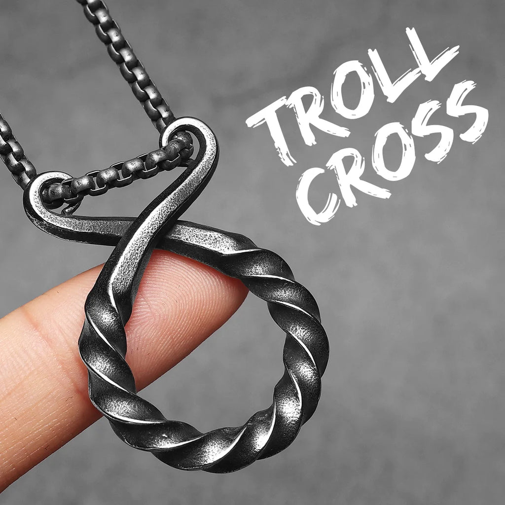 PENDRA Troll Cross Ancient Steel Necklace