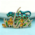 PENDRA Rhinestone Leopard Enamel Brooch