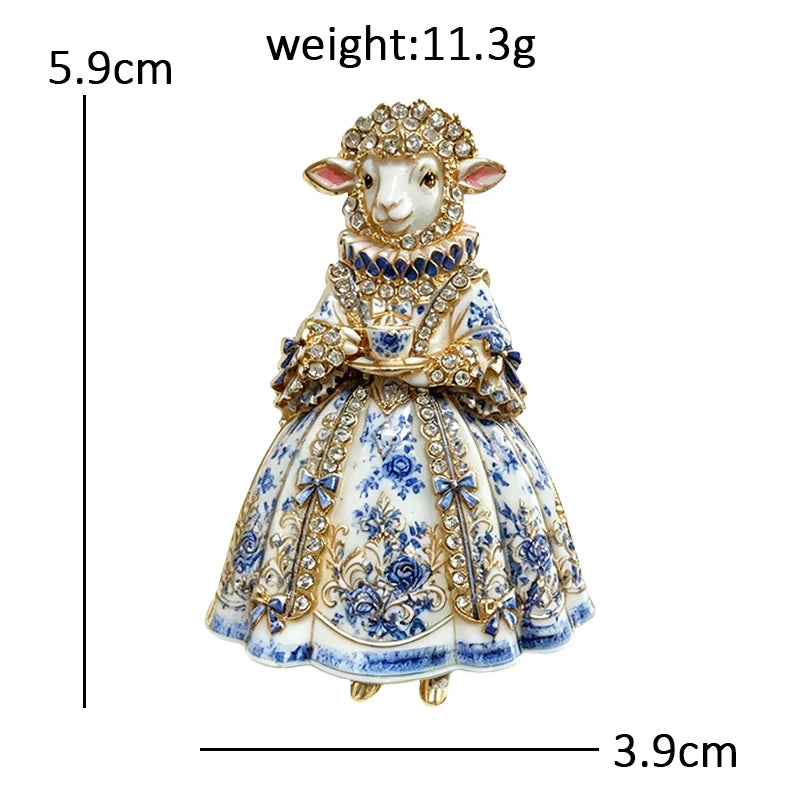 PENDRA Porcelaine Blue-White Goat Brooch