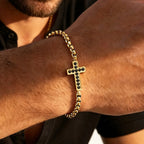 Stylish Men's Cross Bracelet,High Quality Stainless Steel Box Chain with Black CZ, Adjustable Hip Hop Faith Jewelry Gift