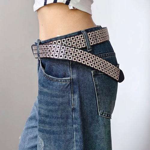 3 Needles Top Quality Heavy Punk Real Genuine Leather Belts For Men Cross Square Rivet Plus Size Jeans Belt Male Strap Studded