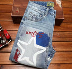 Spring Autumn Korean Popular Clothes Jeans Men's Printed Slim-fitting Pants 2026 New Stretch High-end Elastic Casual Trousers