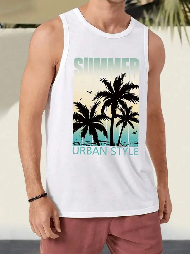 Summer Daily Casual Men's Sleeveless T-shirt Hawaiian Men's Tank Top Outdoor Beach Men's Tank Top Street Fashion Men's Tank Top