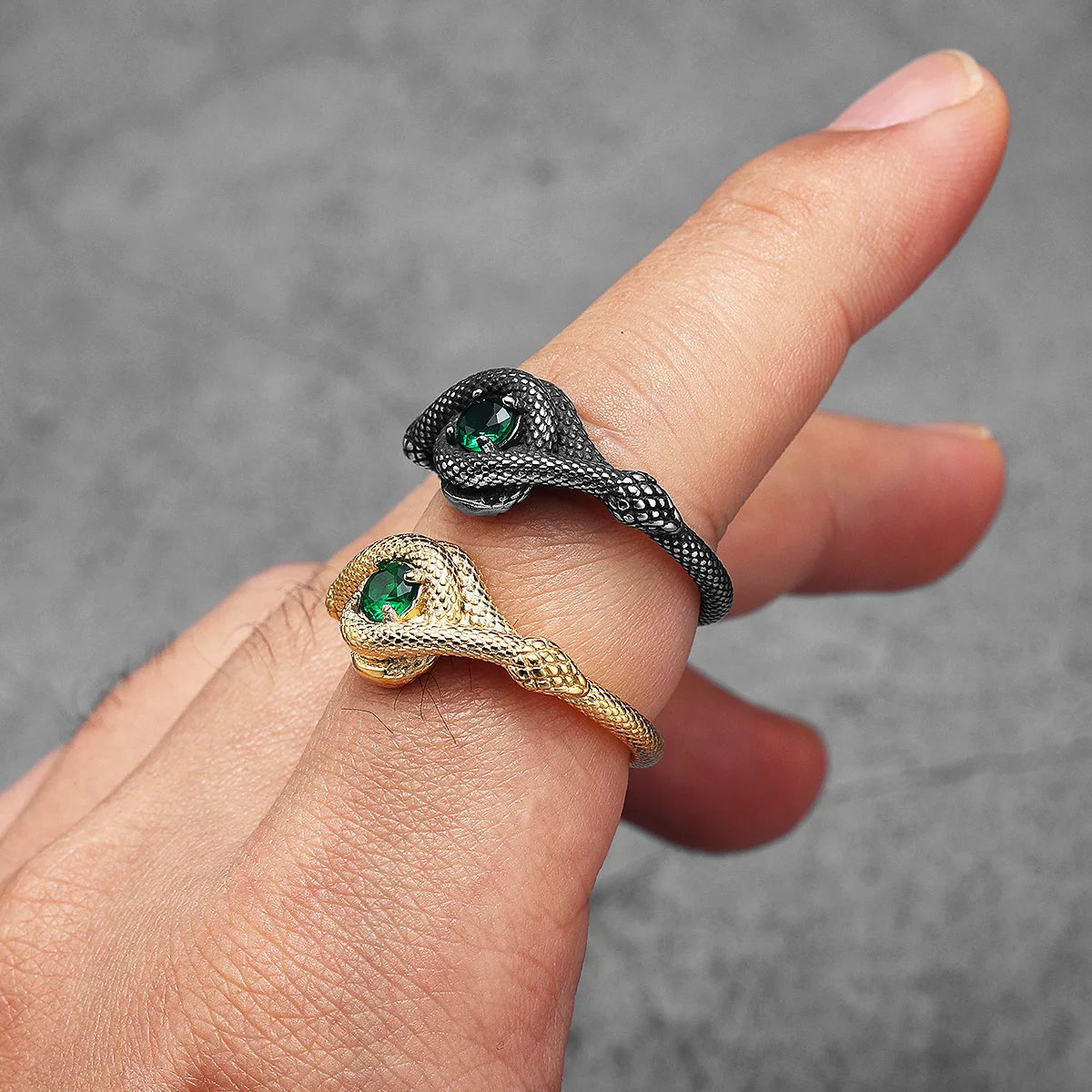 PENDRA Snake Gemstone Viper Steel Ring