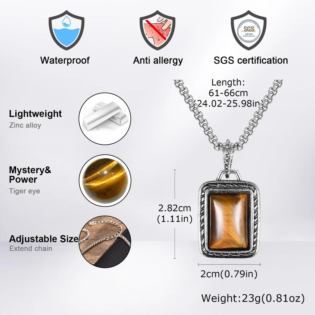 PENDRA Tiger Square Stone Pendant Necklace