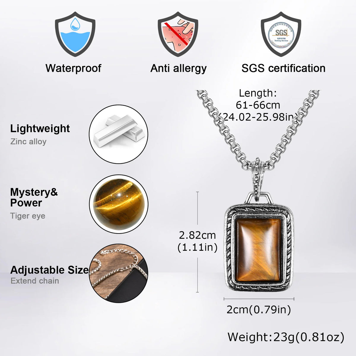 PENDRA Tiger Square Stone Pendant Necklace