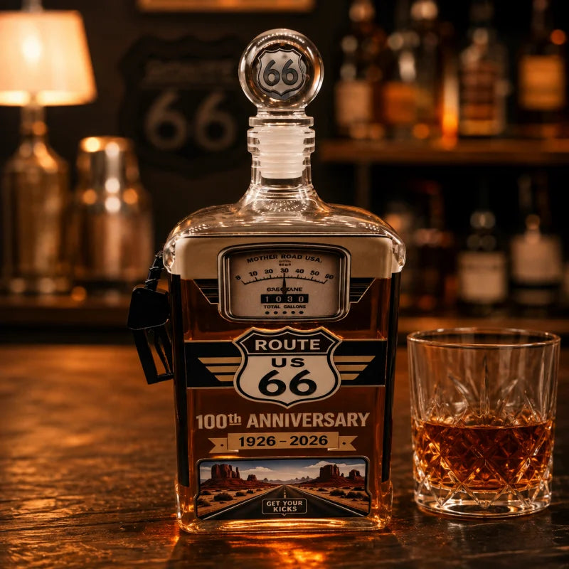 Route 66 100th Anniversary Gas Pump Shaped Whiskey Decanter 400ml Lead Free Crystal Liquor Bottle Retro American Road Culture