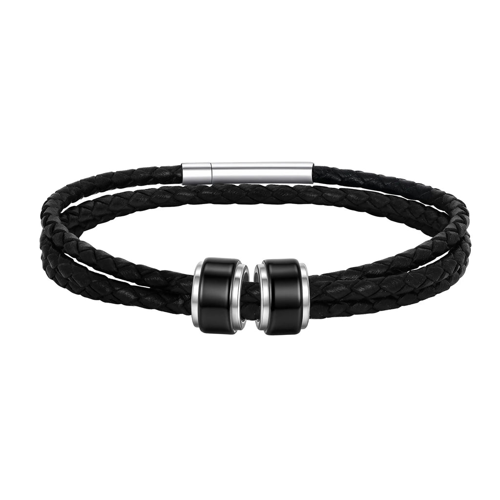 Customized Baeded Bracelets for Men Boys,3-Layers Leather Bracelet with Stainless Steel Tube,Jeweley Gift for Dad Husband