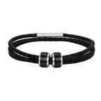Customized Baeded Bracelets for Men Boys,3-Layers Leather Bracelet with Stainless Steel Tube,Jeweley Gift for Dad Husband