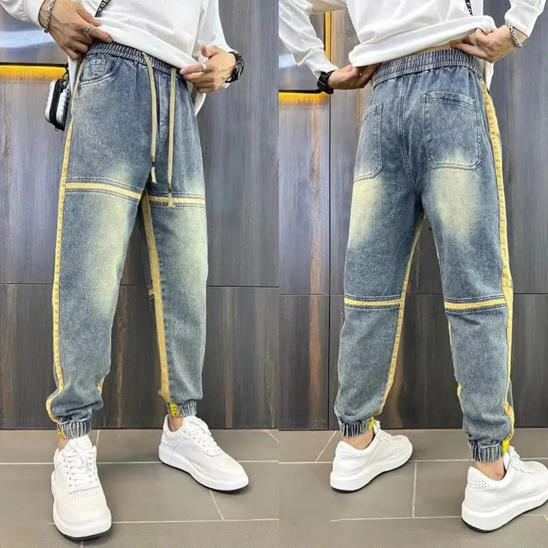 Gradual Change Color 2025 Tied Jeans Men's Summer New Loose Ruffian Handsome Small Feet Pants Trendy Brand Harlan Casual Pants