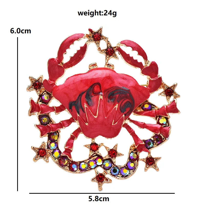 Wuli&baby Enamel Cancer Crab Brooches Beautiful Rhinestone Zodiac Signs Animal Brooch For Women's Clothes Backpack Pins Gifts