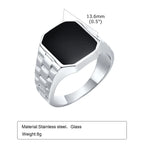 Stylish Watch Band Rings for Men, Stainless Steel Black Square Signet Pinky Thumb Ring for Dad Father Jewelry Gift for Him