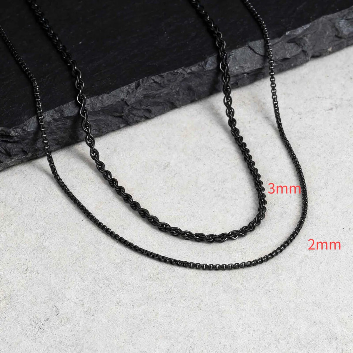 2pcs Men's Chain Necklace,Stainless Steel Black Gold Silver Color Twisted Rope Chain Collars,Trendy Punk Basic Chains Gift