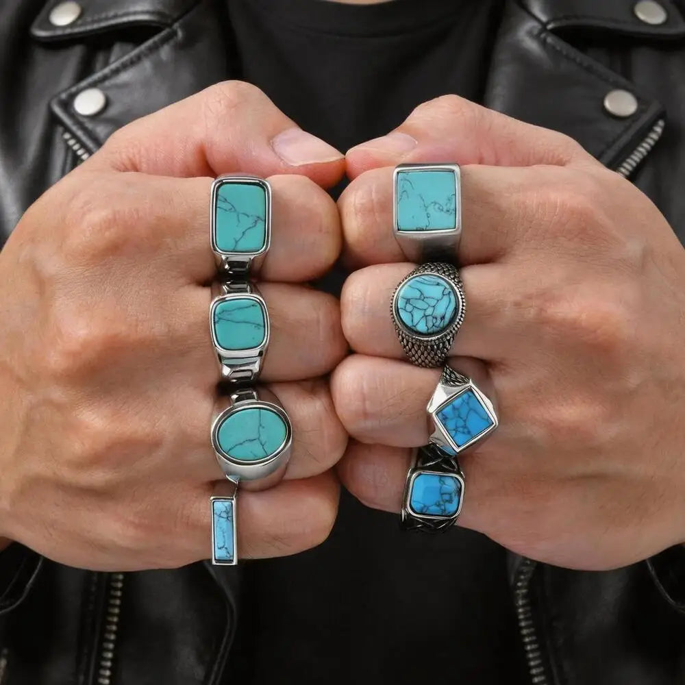 PENDRA Turquoise Dad Steel Ring