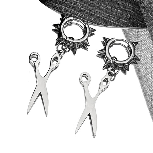 Hiphop Scissors Rivet Earrings For Women Men Stainless Steel Silver Color Gothic Male emo Hoop Dangle Ear Ring Jewelry Accessory