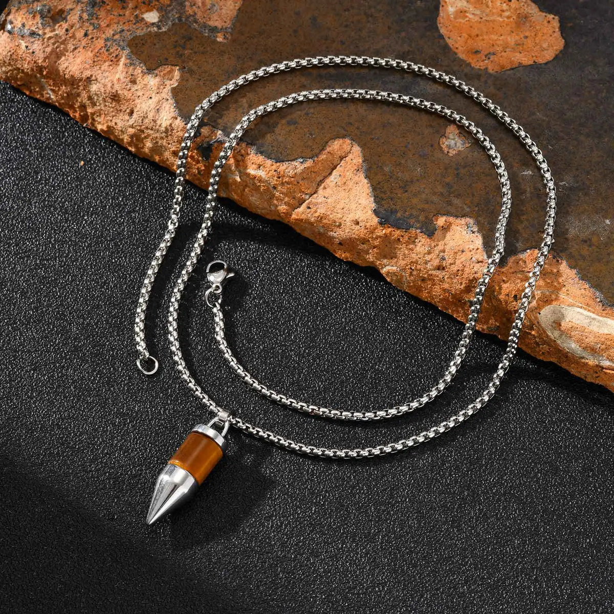 Stylish Bullet Necklaces for Men,Stainless Steel Natural Stone Pendant Necklace,Healing Jewelry Gift for Father Husband Son