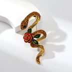 PENDRA Rhinestone Rose-flower Snake Brooch