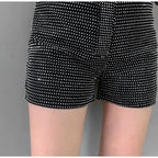 Rhinestone Shorts Women Wide Leg Shorts High Waist Sexy New Fashion Elastic Waist Diamond Casual Hot Pants Female belt