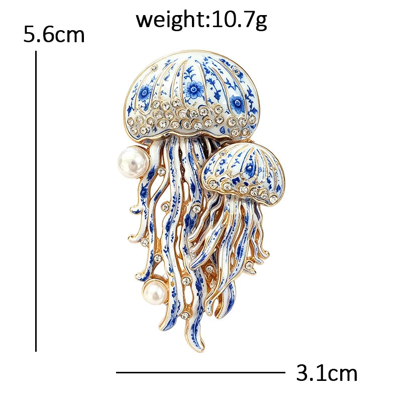 PENDRA Ocean Glow Jellyfish Rhinestone Enamel Brooch
