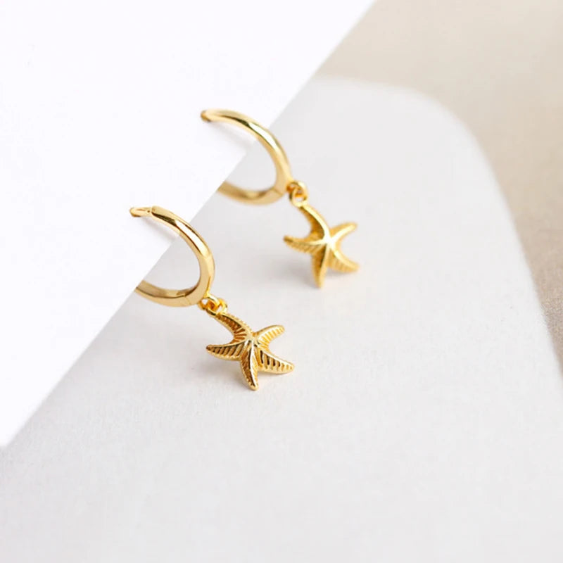 VENTFILLE 925 Sterling Silver  Starfish Hoop Earring for Women New Personality Trendy Starfish Earrings