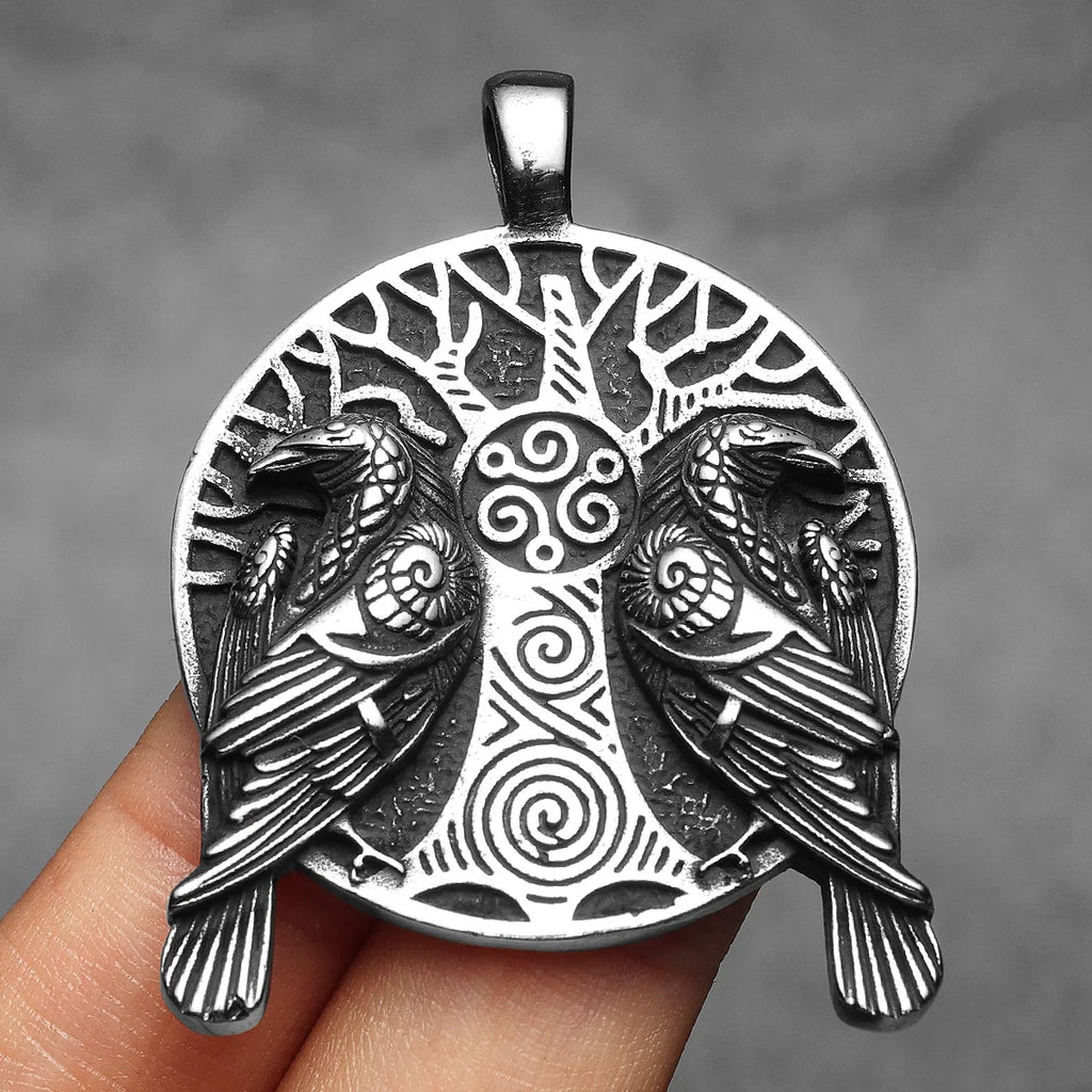 PENDRA Tree Raven Steel Necklace