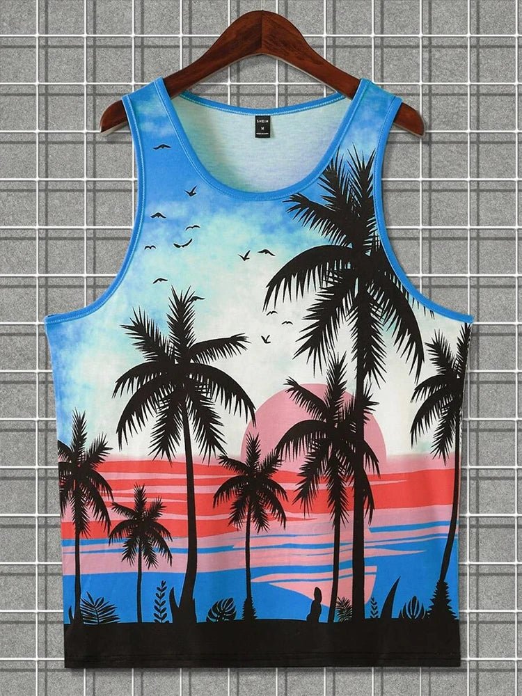 PENDRA Sleeveless Hawaiian Crew Neck Tank Beach Tank Top