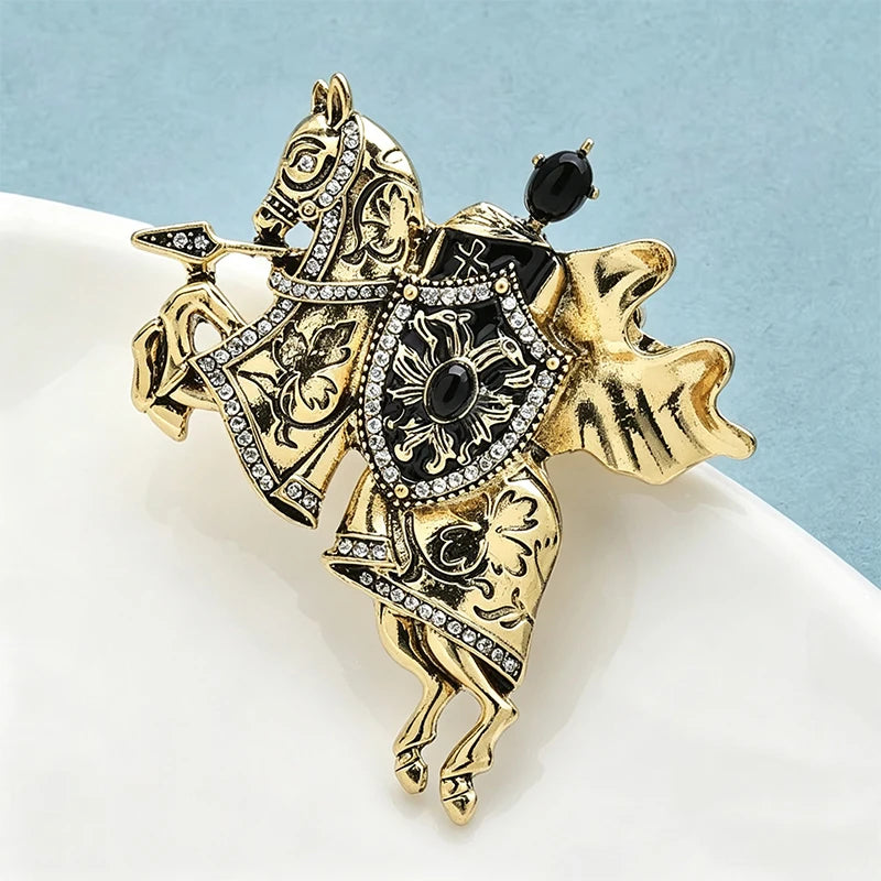 Wuli&baby Vintage Knight Brooches For Women Unisex Taking Shield Riding Horse Man Figure Party Casual Brooch Pins Gifts