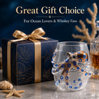 Novelty Octopus Shaped Whiskey Glass Clear Glass Tumbler with Blue Spot Marine Design for Bourbon Cocktail and Gift
