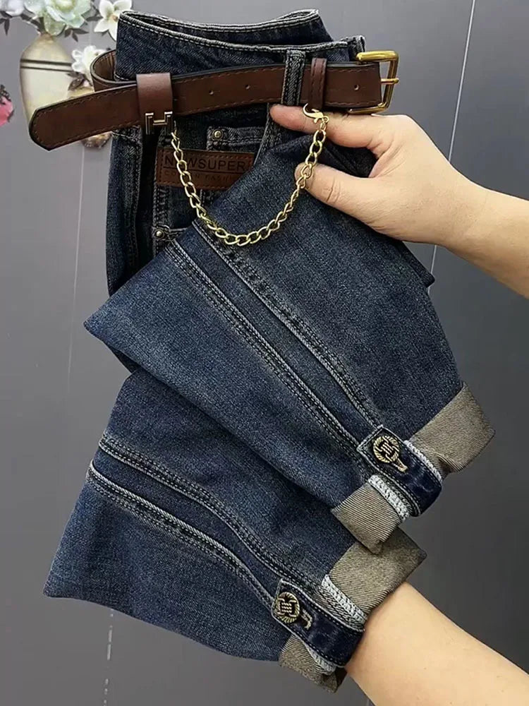 Spring Autumn High Waist Straight Jeans Large Size Loose Fit Stretch Haren Denim Pants Ladies Ankle-Length Jeans Pants 4XL 2023