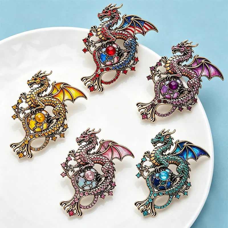 PENDRA Dragon US-Flag Animal Brooch