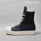 PENDRA Pleated Noir Black Canvas High-Top Zip Thick-Sole Platform Sneakers