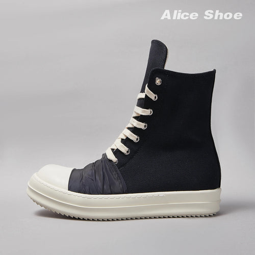 Casual High Top Shoe Quality Black Pleated Designer Men Shoe Fashion Zipper Thick-sole Canvas Trainer Platform Women Sneaker