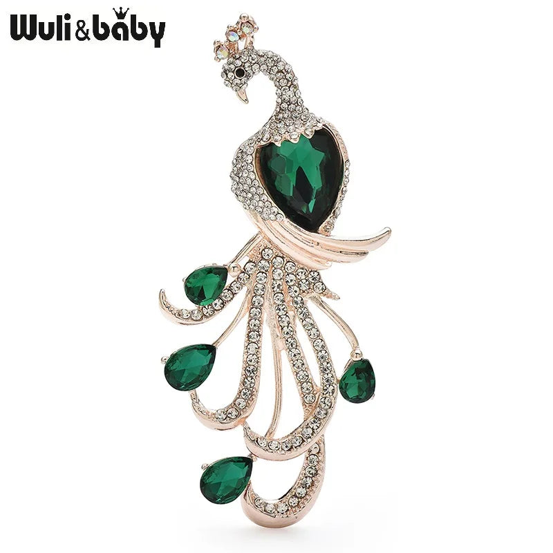 PENDRA Regal Peacock Rhinestone Bird Brooch