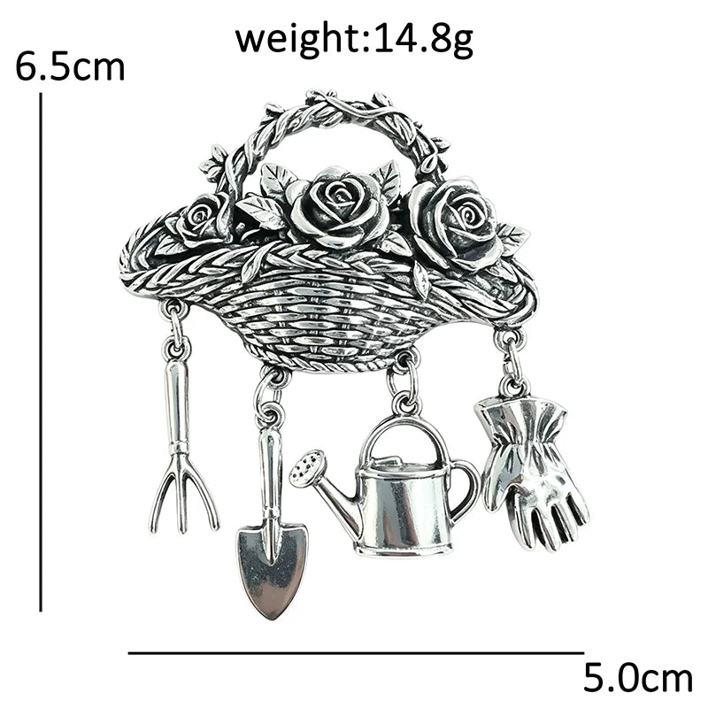 PENDRA Florabasket Vintage Flower Basket Brooch
