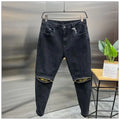 New Arrival Spring Autumn Casual Denim Slim Fit Jeans for Men with Knee Zipper Eye Designer and Vintage Black Jeans Men's Luxury