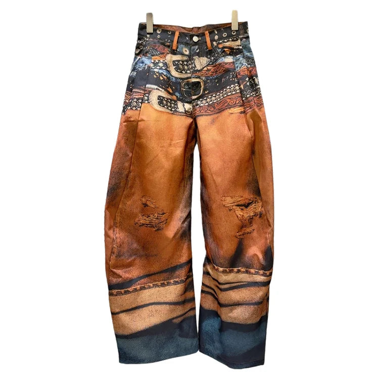 PENDRA Colorpaint Belt Print Wide Leg Jeans