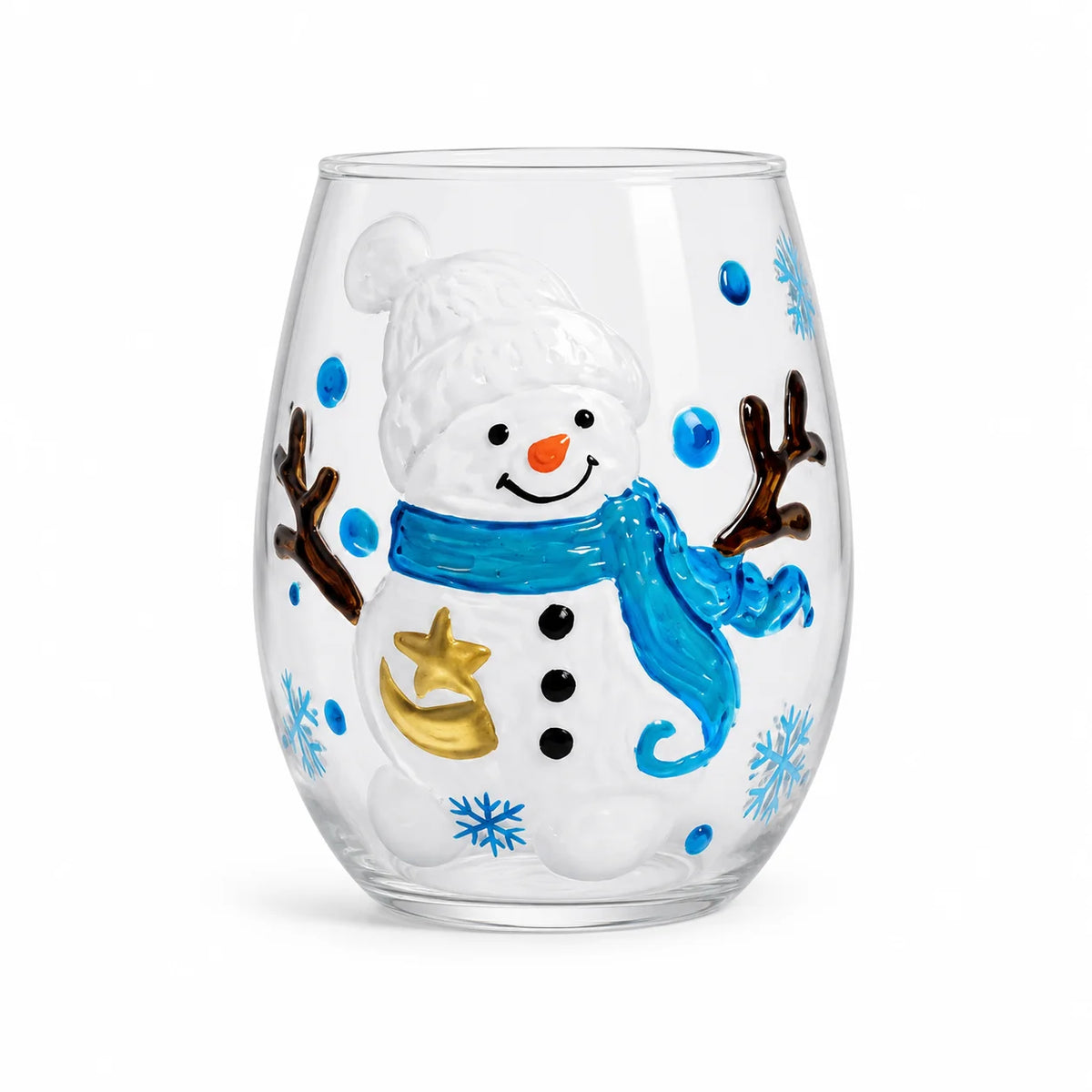 PENDRA Santa Reindeer Snowman Hand-Painted Christmas Whiskey Glass