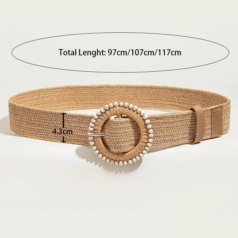 PENDRA Zaraellea Straw Round Buckle Boho Belt